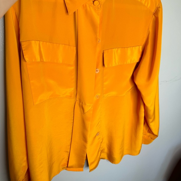 Vintage 90’s Jennifer Moore Marigold Yellow Satin Button Up Shirt Size 14W - Picture 9 of 9